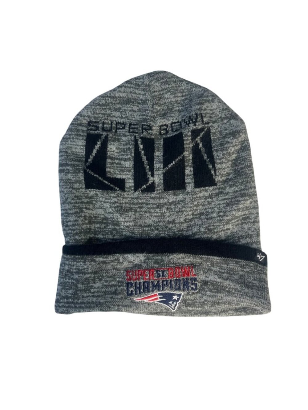Super Bowl LIII Champions New England Patriots Knit Beanie Hat 47 Brand Gray
